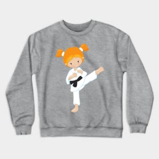 Karate Girl, Cute Girl, Orange Hair, Black Belt Crewneck Sweatshirt